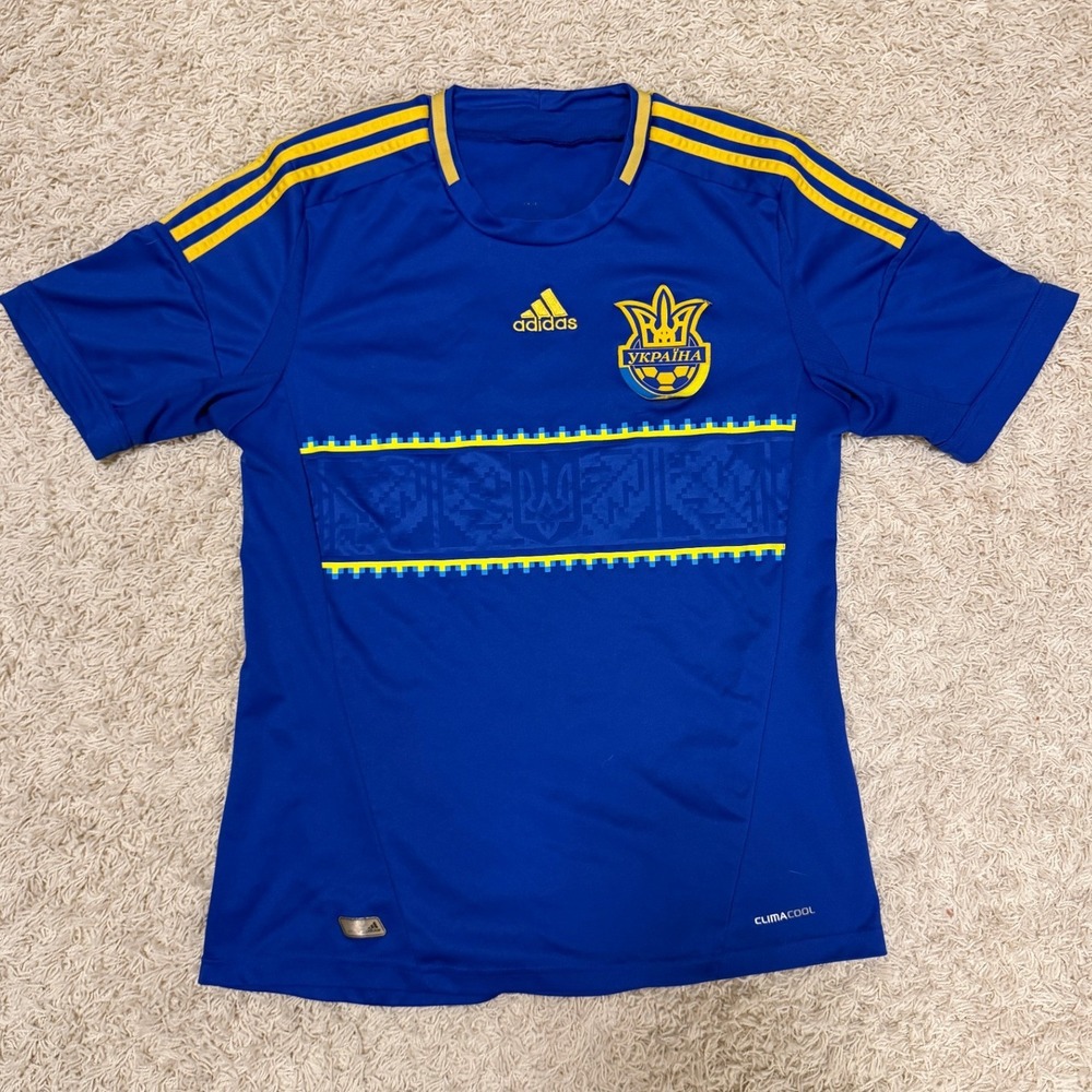 Adidas Ukraine National Team Soccer Jersey Blue Yellow ClimaCool Mens Medium